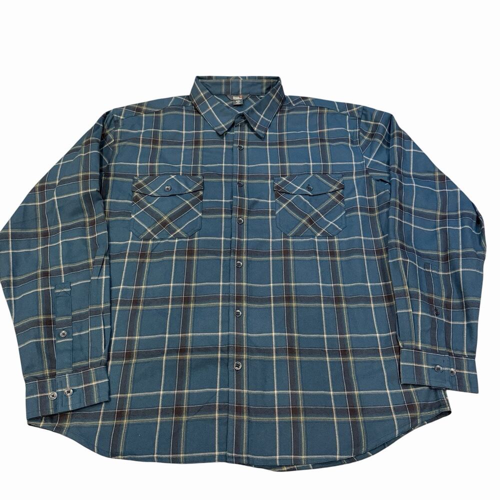 Royal Robbins Plaid Performance Flannel Shirt Men's XXL Teal Blue Hiking LS NWOT